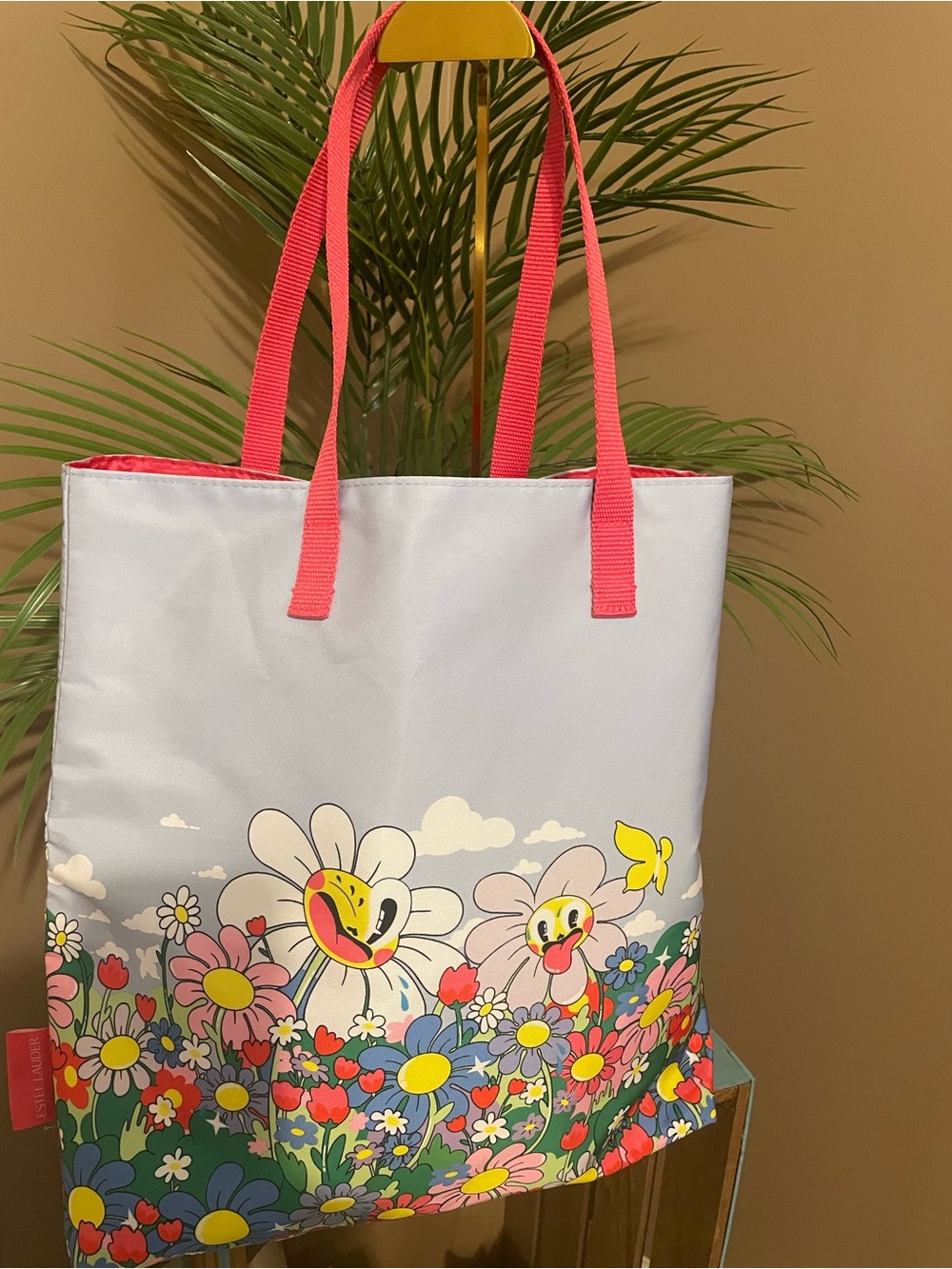 Estée Lauder Floral Smile Tote Bag with Pink Handles